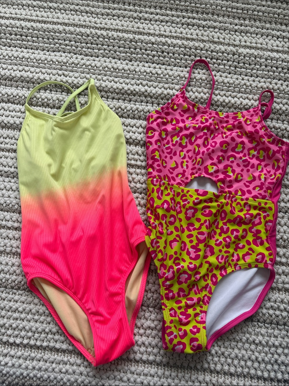Girls' Neon Ombre & Leopard One-Piece Swimsuits - Pink/Yellow